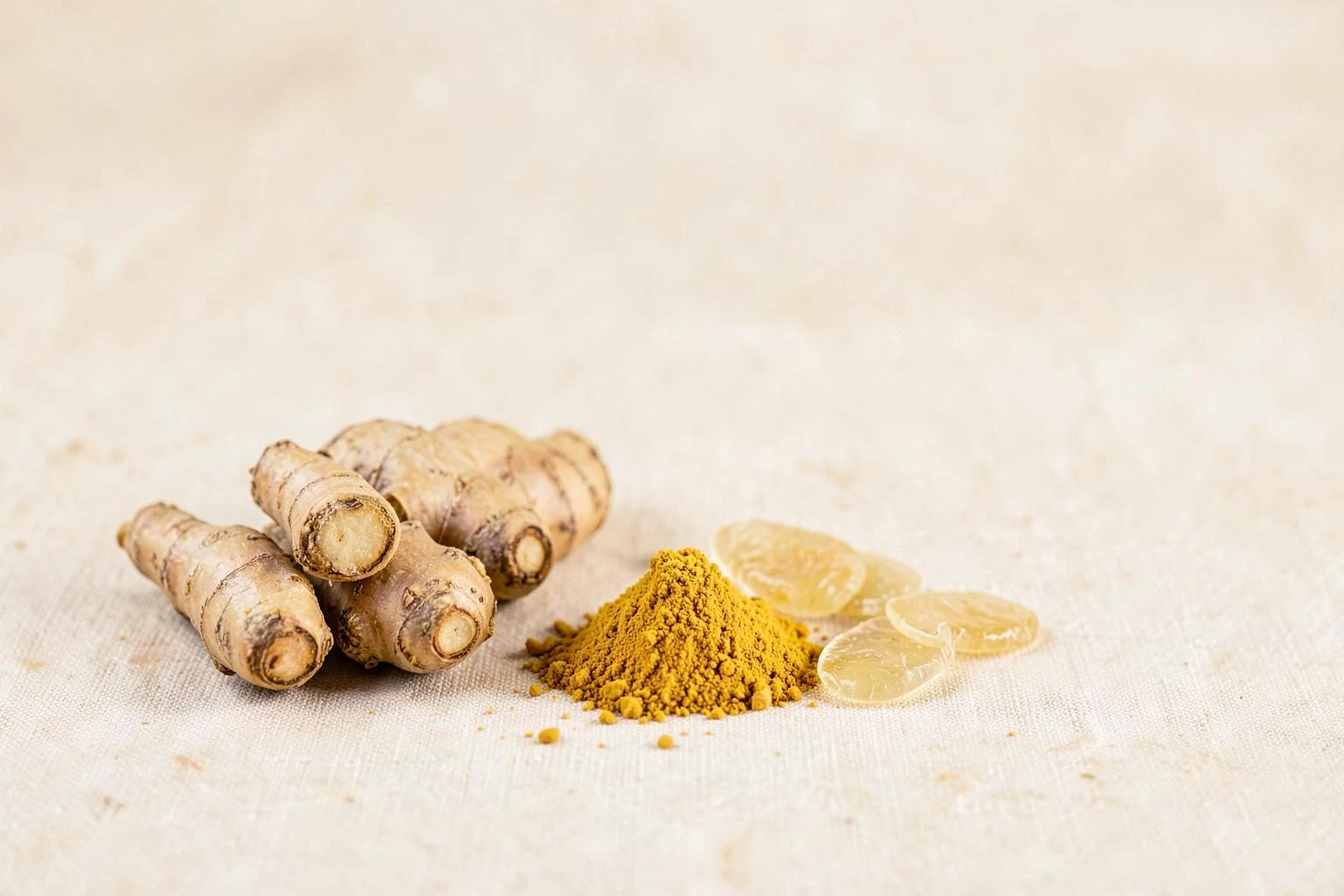 Curcumin and Boswellia editorial photography — turmeric root, turmeric powder and Boswellia resin